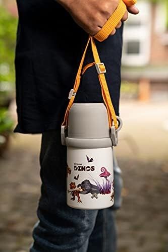 Isoleerfles Met Beker In Draagriem - 380 ml - Dino Marka