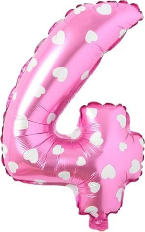 4 Rakamlı 16 Inç Pembe Kalpli Folyo Balon 36 cm (Pembe)