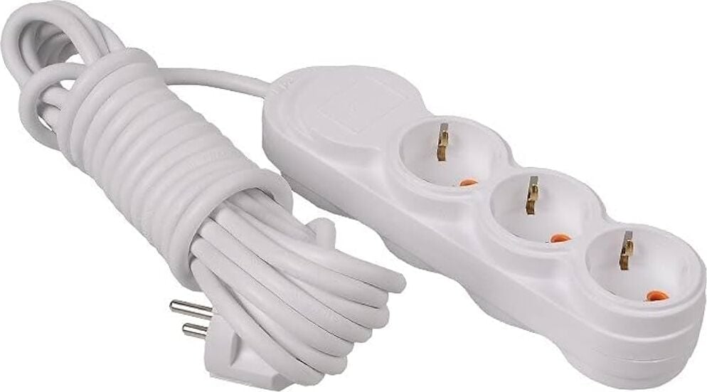 3lü 2 Metre Grup Priz Uzatma Kablosu, Çocuk Korumalı, Klemensli Topraklı Priz - 3500 Watt, 16 Amper, 250 Volt, Beyaz Renk (2 Metre)