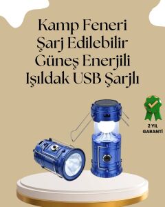 Güneş Enerjili Katlanabilir Kamp Feneri – USB Şarjlı, Hafif ve Çok Fonksiyonlu