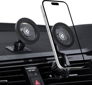 Magsafe Araç Içi Telefon Tutucu 2in1 Air Vent & Dashboard Ön Konsol ve Havalandırma Izgara ile Uyumlu Uzun Versiyon iPhone & Magfit ile Uyumlu + Dahili Metal Halka MTF13-1 Matte Gray - ACP08321
