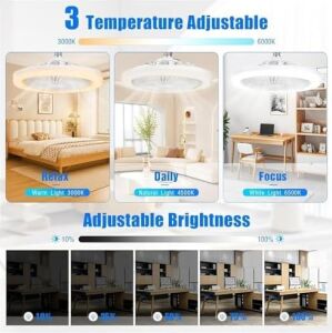 LED Işıklı Tavan Vantilatörü, 3 Farklı Işık Modu, 3 Seviye Güçlü Fan Modu, Uzaktan Kumandalı, Ayarlanabilir Parlaklık Ayarı, Kolay Kurulumlu, Ev Ofis Balkon Bahçe Için Tavan Pervane Vantilatörü
