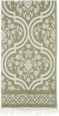 Yeşil Damask Desen Jakarlı Pamuk Peştemal