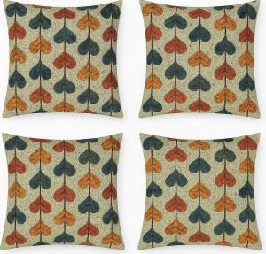 4’lü Dijital Baskılı Dekoratif Yastık Kılıfı Seti 45X45 cm - Retro Yaprak Deseni, Sonbahar Renkleri (Kırmızı, Turuncu, Gri) - Keten Dokulu Kumaş, Yumuşak ve Dayanıklı Kırlent Kılıfı - Ev, Ofi
