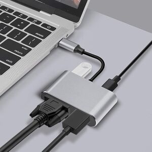 4K Usb-C To HDMI VGA Adapter, Çok Portlu Dönüştürücü, Gri, USB Flash Bellek Portu Ile, Dizüstü Bilgisayar Için