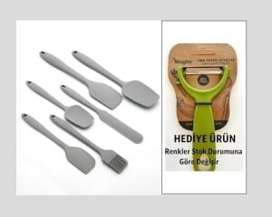 6'lı Silikon Mutfak Spatula Seti, Bpa Içermez, Yüksek Isıya Dayanıklı, Gri Renk, Hediye Soyacak ile