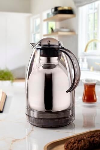 Ews 1.5 Lt Isı Yalıtımlı Çay ve Soğuk Su Termosu Füme (12 Saat Sıcak Tutar& Içi Camdır)