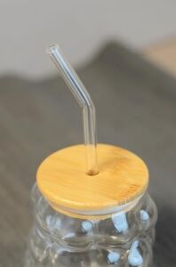 Bambu Kapaklı Üzüm Taneii Cam Pipetli 350 ml Borosilikat Bardak