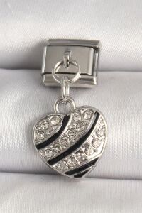 316L Çelik Gümüş Renk Zirkon Taşlı Kalp Model Nomination Charm