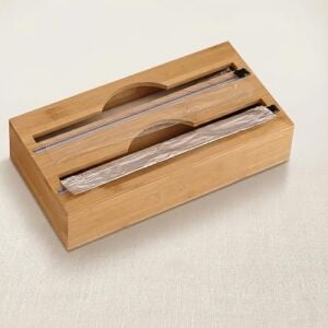 Bambu 2 Bölmeli Streç ve Alüminyum Folyo Kutusu | Duvara Monte Edilebilir Folyo Kesici | 17,5X9,5X10 cm | Mutfak Düzenleyici Organizer