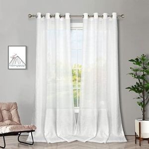 Melodieux Oturma Odası Için Beyaz Yarı Şeffaf Perdeler 241 cm Uzunluğunda - Keten Görünümlü Yatak Odası Gromet Üst Vual Perdeler, 132 x 226 cm (2 Panel)