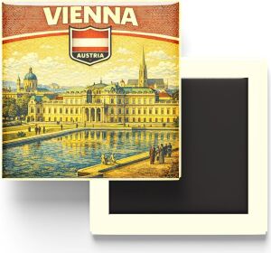 Avusturya Viyana Şehri Temalı Vintage Buzdolap Magneti – 9x9 cm
