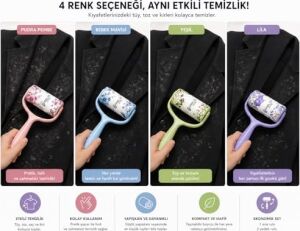 Tüy Toplama Rulosu Seti – 1 Ana Rulo + 2 Yedek Rulo, Güçlü Yapışkanlı Temizlik Rulosu, Kıyafet Koltuk Halı Temizleme (Yeşil)