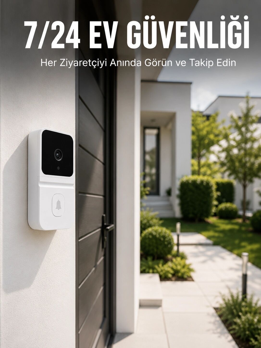 Kablosuz Beyaz Akıllı Kapı Zili Wi-Fi Bağlantılı Hd Kameralı Ev Güvenlik Sistemi