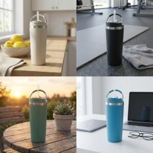 660 ml Pipetli Paslanmaz Çelik Termos Kupa - 4 Renk Seçeneği (Krem, Yeşil, Siyah, Mavi) - Büyük Boy (Venti) Sıcak ve Soğuk Tutan Mug (Yeşil)