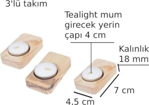 Ahşap Ağaç Tealight Mumluk Dekoratif Mumluk Mum Standı 3'lü Set