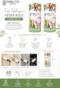 2’li Tüy Toplayıcı Yedek Rulo – 60 Yapraklı Kullan At Bant | Güçlü Yapışkan, Kolay Koparma | 10 cm x 4,5 cm | Mor Mavi Pembe Yeşil Seçenekli (Yeşil)