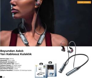 AZ-BN02 Boyun Askılı Bluetooth Kulaklık (400MAH, 60 Saat Bekleme) (AZ-BN02)
