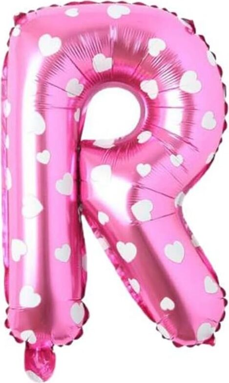 R Harfi 16 Inç Pembe Kalpli Renk Folyo Balon 36 cm (Pembe)