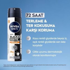 Men Erkek Sprey Deodorant & Invisible Güçlü Etki 150 Ml, 72SAAT Anti Perspirant Terleme ve Ter Kokusuna Karşı Koruma,kıyafetlerde Leke Karşıtı