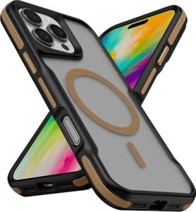 Apple Için Uyumlu iPhone 16 Pro Max Kılıf M-Safe Şarj Özellikli Renkli Kenar Airbag Şeritli Zore Lamer Kapak Titanyum-Gold