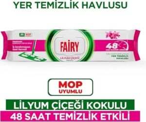 Çok Amaçlı Mop Uyumlu Yer Temizlik Havlusu 50 Yaprak | Lilyum Çiçeği| Beyaz Sirke & Karbonat | 48 Saat Temizlik Etkili | Iz Bırakmayan Formül