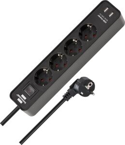 USB Hızlı Şarj Özellikli 4 Soketli Priz Siyah