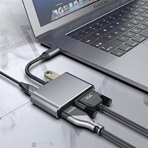 Type-C HDMI VGA USB 3.0 Type 4in1 Video Dönüştürücü Veri Aktarıcı USB Adaptör Notebook ve Macbook ile Uyumlu Gri Tc-26