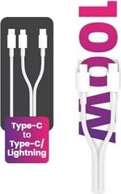 2in1 100W Pd Type-C ve Lightning Hızlı Şarj Kablosu 120CM Beyaz, 115GNXY355