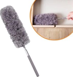 140 cm Teleskopik Uzatılabilir Mikrofiber Yumuşak Başlıklı Gri Toz Alma Fırçası Toz Püskülü