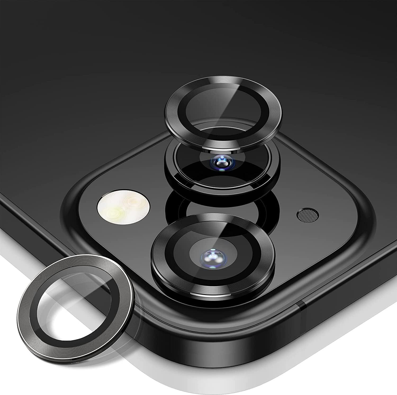 Iphone Alüminyum Alaşım Çerçeveli Tempered Glass Kamera Lens Koruyucu (Iphone 13, Black)