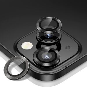 Iphone Alüminyum Alaşım Çerçeveli Tempered Glass Kamera Lens Koruyucu (Iphone 13, Black)