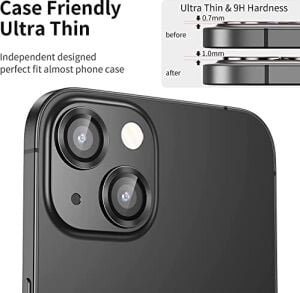 Iphone Alüminyum Alaşım Çerçeveli Tempered Glass Kamera Lens Koruyucu (Iphone 13, Black)