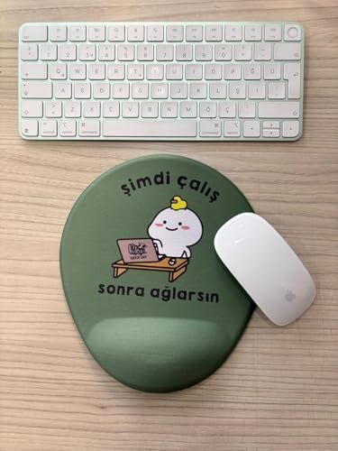 Şimdi Çalış Sonra Ağlarsın Baskılı Bilek Destekli Oval Mouse Pad (Yeşil)