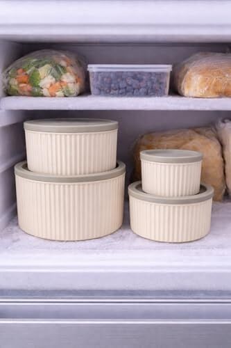 4 Lü Yuvarlak Saklama Kabı Seti Çizgili Desenli Bpa Içermez 3 Lt 1.8 Lt 1 Lt 0,55 Lt Buzdolabı Düzenleyici Mikrodalga ve Derin Dondurucu Uyumlu Bpa Içermez Sağlıklı Erzak Kabı (Krem Yuvarlak 4 Lü Set)