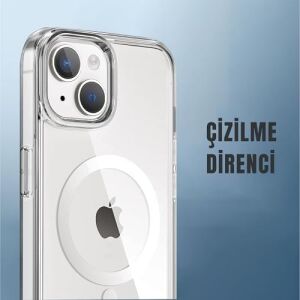 Madnova iPhone 13 Ile Uyumlu Sararmaz Sert Mika Şeffaf Telefon Kılıfı Magsafe ile Uyumlu Sararma Karşıtı Kristal Berraklığında Telefon Kılıfı (Şeffaf)