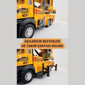 /oyuncak Iş Makinesi Sesli Işıklı Çek Bırak Vinç, Kule Vinç ve Kepçe 30 cm Aksesuarlı Kapıları Açılan (Kule Vinç)