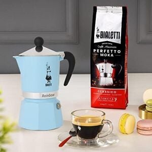 -: 6 Cups Ocak Üstü Espresso Pişirici - 250ML - Açık Mavi Renk - Alüminyum Gövde - Patentli Güvenlik Valfi - Tüm Ocak Türleri Için Uygundur (Indüksiyon Hariç)
