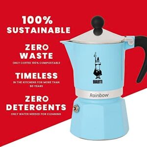 -: 6 Cups Ocak Üstü Espresso Pişirici - 250ML - Açık Mavi Renk - Alüminyum Gövde - Patentli Güvenlik Valfi - Tüm Ocak Türleri Için Uygundur (Indüksiyon Hariç)