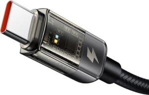CA-2840 Type-C To Type-C 100W LED Işikli Power Off Hızlı Data Şarj Kablosu 1.2m, Siyah