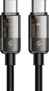 CA-2840 Type-C To Type-C 100W LED Işikli Power Off Hızlı Data Şarj Kablosu 1.2m, Siyah