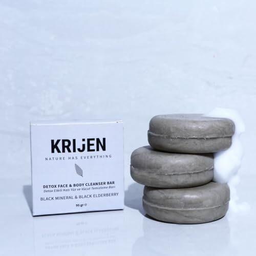 Krijen Has Detox Etkili Siyah Mineral & Kara Mürver Yüz ve Vücut Temizleme Barı 95 gr