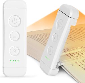 Glocusent USB Şarj Edilebilir Kitap Işığı, Kitapta Göz Bakımı Okuma Işığı Klipsi, 3 Renk ve 5 Parlaklık Kısılabilir, Taşınabilir ve Esnek, 80 Saate Kadar Uzun Ömürlü (Beyaz)