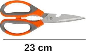Mutfak Makası – Paslanmaz Çelik Çok Amaçlı, Ergonomik Saplı, 23 cm Dayanıklı Kesme Makası (Turuncu-Gri)