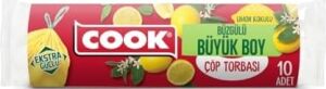 Büzgülü Kokulu Çöp Torbası, Büyük Boy (Limon) 65 x 70 cm (10 Adet/rulo)
