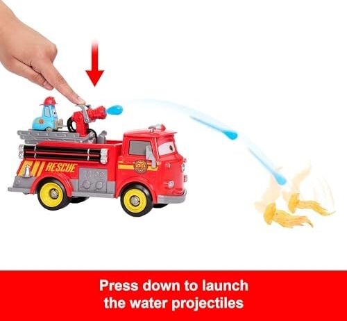 Mattel  ve Pixar Cars Oyuncak Itfaiye Aracı, Radyatör Kasabası Hızlı Kahramanlar Itfaiyeci Red ve Guido, 2 Plastik Alev Hedefi ve 2 Su Fışkırtıcı, JFL54
