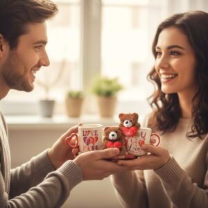 Ayıcık Peluş Anahtarlıklı Porselen Kupa Seti - 380 ml Kutulu Hediye - 4 Farklı Modelden Biri (Sürpriz/asorti) - Sevimli Ayı Figürlü Bardak ve Anahtarlık