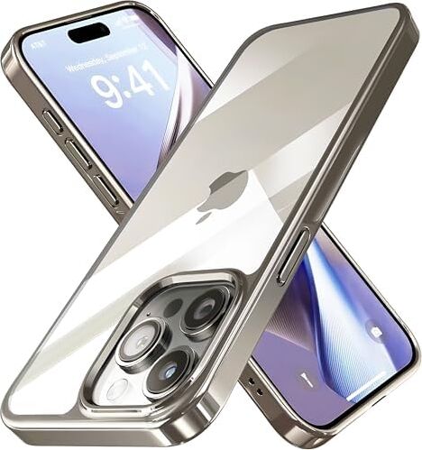iphone 15 Pro Max Için Pure Serisi Natural Titanyum Kılıf Ultra Şeffaf Sert Arka Bölüm ve Darbe Emici Silikon Kenarlar Kusursuz Kalıp ve Hassas Tuşlar (Natural Titanyum, 15 Pro Max)