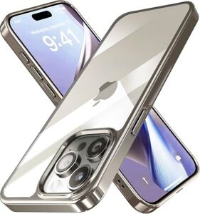 iphone 15 Pro Max Için Pure Serisi Natural Titanyum Kılıf Ultra Şeffaf Sert Arka Bölüm ve Darbe Emici Silikon Kenarlar Kusursuz Kalıp ve Hassas Tuşlar (Natural Titanyum, 15 Pro Max)