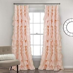 Lush Decor Kemmy Perde | Fırfırlı, Dokulu Salaş Şık Stil Pencere Paneli Oturma Odası, Yemek Odası, Yatak Odası Için (Tek), 213 x 132 Cm, Kırmızı